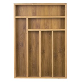 Bamboo Silverware Organizer Tray for Drawer, Kitchen Utensils, Cutlery (14 x 10 x 2 Inch, Small)