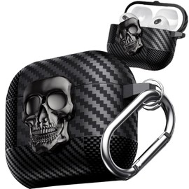 Ephoou for AirPods 4 Gen 2024 Case Cover with Lock, Girls Boys Funny Skull Full Body Shockproof Hard Shell Protective Case with Carabiner Keychain for Airpods 4th Generation Skull Silver