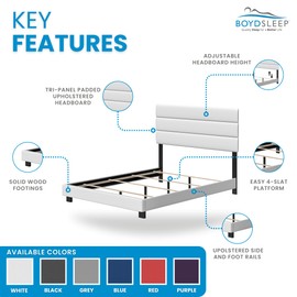 Boyd Sleep Napoli Grey Vegan Leather Full Size Fully Upholstered Platform Bed Frame with Adjustable Headboard - Easy Assembly, Noise Free, Modern Design, Durable & Sturdy Mattress Support