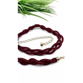 Unbranded Women Black Mesh Braided Bling Shiny Popstar Kook Belt Red Beads Gold Chain S M