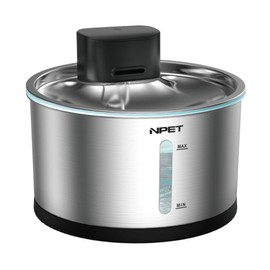 NPET Stainless Steel Wireless Cat Fountain, 1Gallon/4L Battery Operated Automatic Pet Drinking Fountain - Cordless Dog Water Dispenser with Water Level Window for Cats Indoor