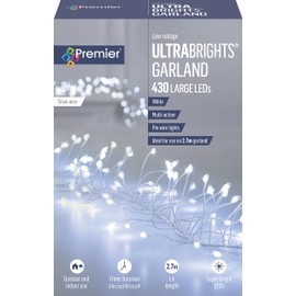 Premier Decorations UltraBrights Multi-Action Garland with Timer 430 LED - White