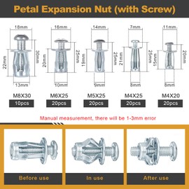 Gueenky Pack of 90 Cavity Dowels, Metal, M4, M5, M6, M8 Plasterboard Dowels, Metal Expansion Dowels, Metal Dowels, Dowels Assortment for Iron Plate, Plastic Plate, Aluminium Plate