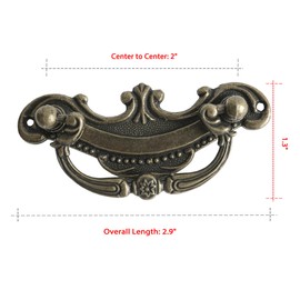 8 Pack Antique Bronze Baroque Style Drop Bail Drawer Pulls, 2" Hole Center