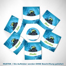 JuNa-Experten 48 Stickers Monster Truck / Blue for Gift Wrapping / Stickers for Packaging Party Bags / Children's Birthday Party Decoration