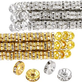 800 Pieces Round Rondelle Spacer Beads Crystal Rhinestone Loose Bead Charm Beads 8 mm Spacer Bead for Necklaces Bracelets Jewelry Making (Gold, Silver)