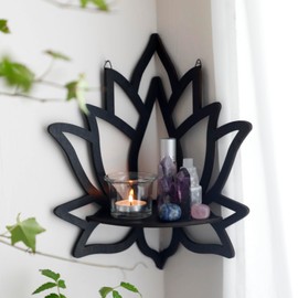 Artilady Crystal Shelf Display - 2 Pcs Lotus Buddha Floating Shelves for Wall Corner Floating Shelves for Crystals and Stone Display Bedroom Home Decor Aesthetic Witchy Gift for Women
