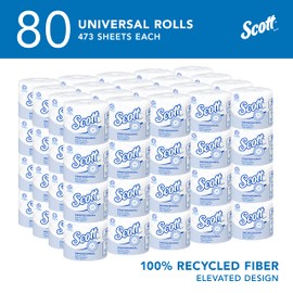 Scott Professional 100% Recycled Fiber Standard Roll Bulk Toilet Paper (13217), 2-Ply, Elevated Design, White, Individually Wrapped (80 Rolls of 473 Sheets, 37,840 Sheet Total)