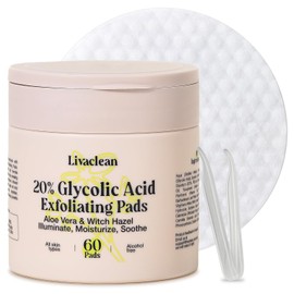 LivaClean 60 CT 20% Glycolic Acid Peel Pads with Aloe Vera - Reforging Toner Pads for the Face Exfoliating Wipes for Fine Lines Wrinkles Large Pores Textured Skin with Tweezers / 리바클린 60 CT 20% 글리콜산 필 패드와 알로에 베라 - 얼굴용 리포싱 토너 패드 잔주름 주름 큰 모공 텍스처 피부를 위한 각질 제거 물티슈 트위저 포함