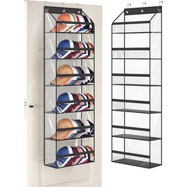 Clear Over The Door Hat Racks for Baseball Caps, Large Holds up to 72 Caps Hat Storage Organizer for Closet Wall, Deep Pockets Hanging Hat Holder with 3 Hooks, Black Hangable - Color: Black, Size: 36.2"