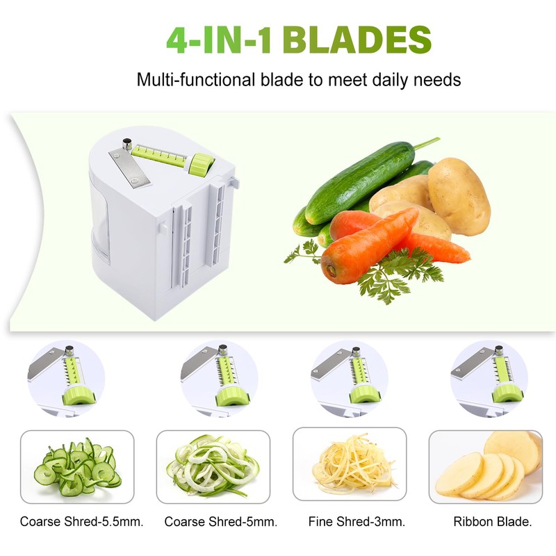 Spiralizer Vegetable Slicer 4 in 1 Rotating Blades Veggie Spiralizer,