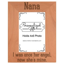 ThisWear Remembrance Gifts Grandma Nana I was Once Her Angel Now She's Mine Engraved Remembrance Gifts Natural Wood Engraved 4x6 Portrait Picture Frame Wood