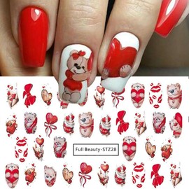 Valentine's Day Water Transfer Nail Stickers Red Heart Nail Art Stciker Decal Valentines Nail Design for Women Girls Nail Art Decoration -6 Sheets