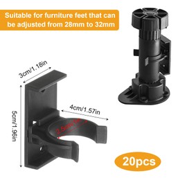 Pizsieat Pack of 20 Kitchen Skirting Board Clips, Kitchen Base Kick Board Clips, Robust Kitchen Pedestal Brackets, Pedestal Foot Clip with 40 Screws for Sofa, Table, Bed, Cabinets (Black)