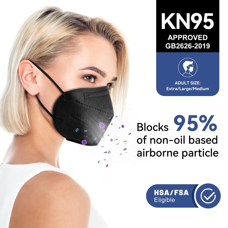 KN95 Face Masks Black Adults - 100 Pack Disposable Masks