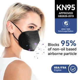 KN95 Face Masks Black Adults - 100 Pack Disposable Masks Comfortable 5-Layer Safety Face Masks & 5 Adjustable Masks Extender Masks Large Size