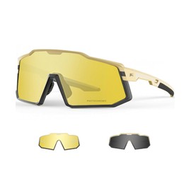 LECAGE Night Vision & Color Changing Dimmable Sports Sunglasses, Night Brightening, Sports Cycling Goggles, Day & Night Use, UV400 Protection, Dimmable Lens, Designed for Baseball, Night Driving, Climbing, Golf (Black Yellow)