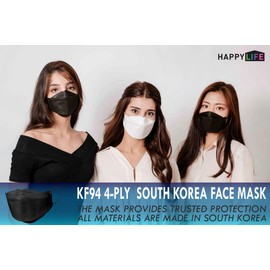 (Pack of 10) Black Disposable KF-94 Face Mask, 4-Layer Filters, Made in Korea, Nose Mouth Covering Dust Mask (individual Packed)(Black Color)