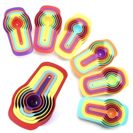 Juego de 6 Cucharas Medidoras para Cocina, Repostería, Medidas Grabadas en el Mango de la Cuchara, colores