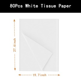 80 Sheets of White Tissue Paper, 70 x 50 cm Gift Wrapping Tissue Paper for Art Crafts DIY Birthday Christmas Wedding Baby Shower Gift Decoration