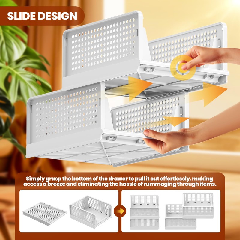 Mavivegue 5 Pack Stackable Closet Storage, Plastic Drawer Basket,Closet Organizers