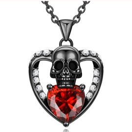 GTISKL Gothic Skull Punk Birthstone Birthday Pendant Necklace For Women Heart purple Red crystal Zircon Christmas Valentine's Mother's Day Jewelry Gifts (Heart-1-January-Red)