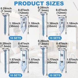 PAGOW 80 Pcs Self-Drilling Anchors, Anchors and Screws for Heavy Duty, Metal Screw Anchors Kit, No Drill and Holes in Wall (4 Sizes, Silver)