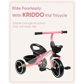 KRIDDO Kids Tricycles Age 24 Month to 4 Years,Gift Toddler Trike for 2.5 to 5/ 2-4 Year Olds, Pink