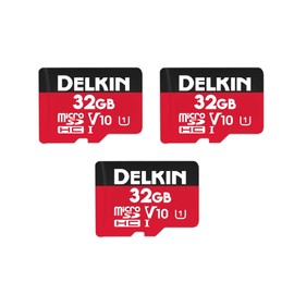 Delkin Devices 32GB Micro SDHC Memory Card with Adapter – 100MB/s Read, 30MB/s Write, U1, V10, UHS-I (3-Pack)