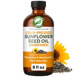 ProSeed Handmade Cold-Pressed Organic Sunflower Seed Oil – Virgin & Unrefined Helianthus Annuus for Skin, Hair and Moisturizing – Rich in Vitamin E, Omega 6 & 9 – 8oz Amber Glass Bottle