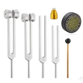 NISHZHU Healing Tuning Forks, Aluminum Alloy Tuning Fork 128Hz, 136.1Hz, 256Hz, 384Hz, Hockey Puck Activator and Gem Feet