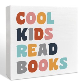 Nursery Room Wooden Box Sign, Cool Kids Read Books, Inspirational Baby Bedroom Desk Decor, Motivational Kids Room Playroom Decoration, Nursery Baby Shower Gifts for Newborn Baby Toddler