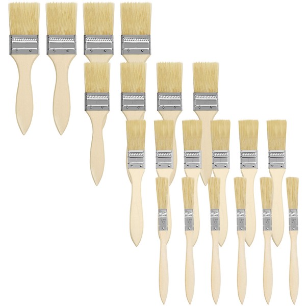 Kurtzy Chip Paint Brushes (20 Pack) - 5.08, 3.81, 2.54 and 1.27cm (2, 1.5, 1 and 0.5 inch) Sizes - Professional Wooden Handle Paintbrush Set for Paint, Stains, Varnishes, Glues and Home DIY