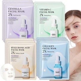 12 Pcs Essence Hydrating Sheet Face Mask Set -Korean Face Masks-Sheet Mask-Masks for Moisturizing-Even Out Skin Tone-Reduce The Appearance of Dark Spots- Vegan Skincare for All Skin Type