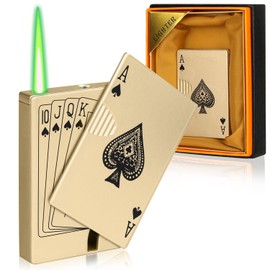 Jet Torch Lighter, Refillable Butane Gas Lighter (Requires Long Nozzle Butane Canister), Unique Card Slide Design, for Men, Gold