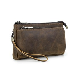 Hiram Bolso de cuero vintage para hombre con bolsillos de cremallera, bolso de mano bolsa de viaje monedero cartera organizador telefónico con asa, ranuras para cable de teléfono y accesorios