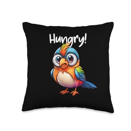 Hungry Bird Feeder for Bird Lovers Wild Life Nature Throw Pillow