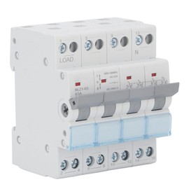 Manual Transfer Switch, 63A 400VAC 4P Power 35mm DIN Rail Mount Transfer Switch, Single Side Interlock Circuit Breaker Isolating Switch with 3 Color Window