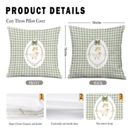GDJIEGBC Coquette Bow Duck Pillow Covers 18x18, Cottagecore Room Home Decor, Vintage Country Sage Green Buffalo Plaid Decorative Throw Pillow Covers for Girls Bedroom Living Room Home