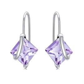 Earrings Silver 925 Hanging Hoop Earrings Dangle Women with 5A Cubic Zirconia Birthstone for Women Birthday Jewellery Gift for Her, 925, CZ