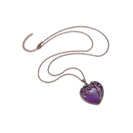 CrystalTears Amethyst Crystal Heart Necklaces for Women Vintage Tree Life Wrapped Healing Crystals Gemstones Heart Pendant Necklace Good Luck Crystal Stone Jewellry Gifts for Women Girls Her Mum