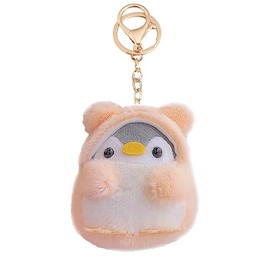 HSYHERE Super Cute Kawaii Wearing Clothes Cosplay Soft Plush Penguin Keychain, Funny Lucky Penguin Key Chain Valentine Lovers Christmas Birthday Gift Keyring Bag Pendant Car Key Ring -Pink