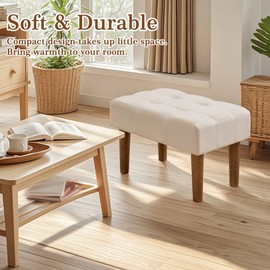 VECELO Small Foot Rest Under Desk Ottoman, Linen Foot Stool with Legs, Rectangle Footrest Leg Rest for Sofa, Relieve Stress, Better Posture, Ottoman Rest Stools for Living Room Entryway, Beige