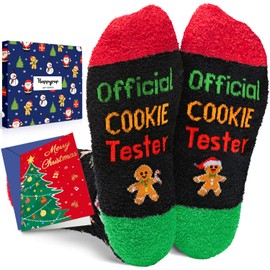 HAPPYPOP Christmas Cookies Gifts Gingerbread Socks - Gingerbread Stockings Cookie Gifts for Kids Socks 4-6 Year Old with Greeting Card
