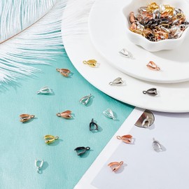 PandaHall 100 Pieces Brass Pinch Clip Bail Clasp Dangle Charm Bead Pendant Connector Findings 14 x 7 x 5 mm for Jewellery Making 5 Colours