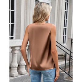Zeagoo Business Casual Tops for Women Silk Satin Tank Tops V Neck Camisole Summer Basic Tank Shirt Dark Khaki