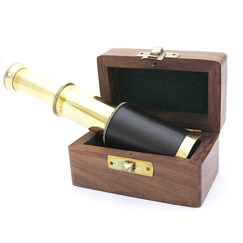 Brass Pocket Telescope - 6" Inch Brass Telescope with Hard-wood
