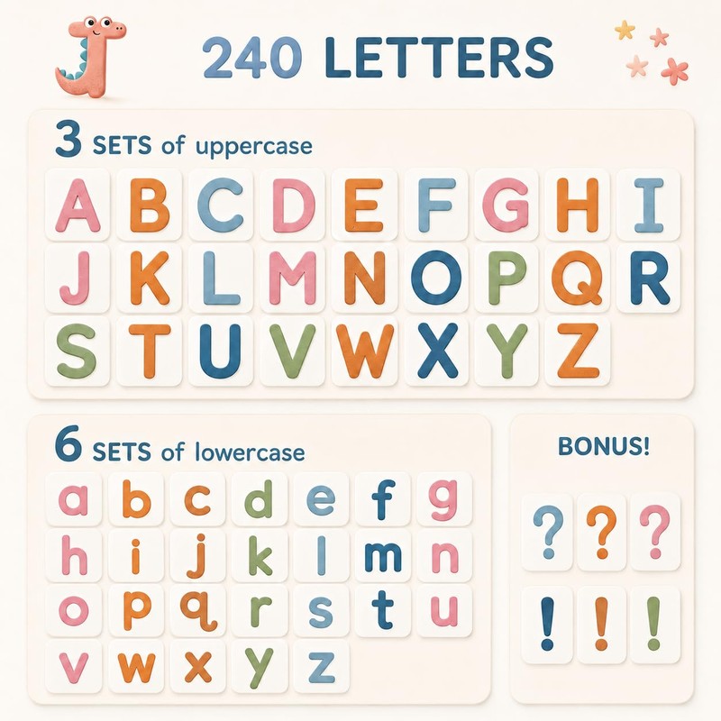 JoyCat Morandi Magnetic Letters Kit 240PCS, Double-Sided Magnetic Board