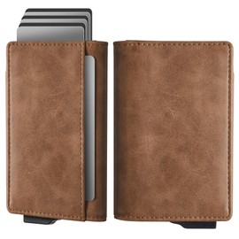 Navaris Pop Up Wallet with Inner Slots - Pop-Up RFID Blocking Card Holder w Cash Pocket - Slide Modern Trigger Wallet - Holds 10 Cards - Metal RFID Smart Wallets for Men