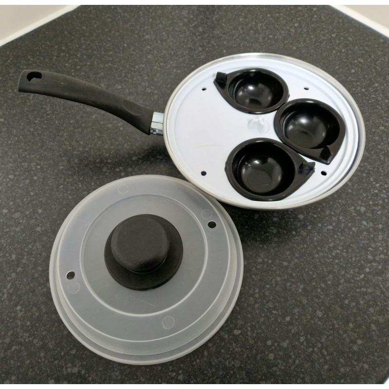 3 Cups Egg Poacher Pan Stainless Steel With Plastic Vented